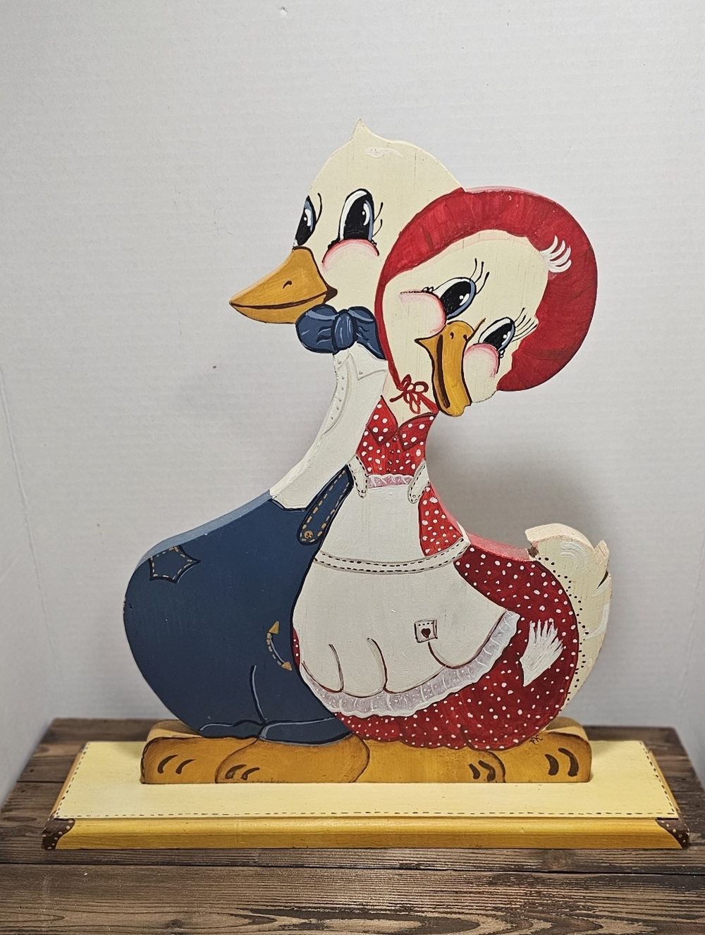 Vintage Hand Painted Wooden Ducks Folk Art Signed PK Country Kitchen Decor